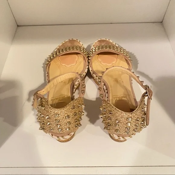❤️ Sold Christian louboutin Madmonica Espadrilles Wedge Sandals Spike Gold - Picture 8 of 14